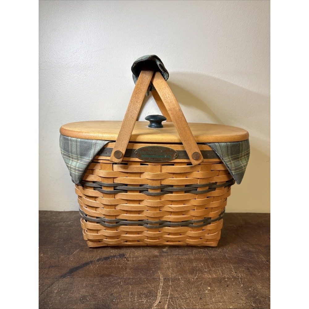 1997 Longaberger Traditions Fellowship Basket w/ Liner Protector Grip and Lid
